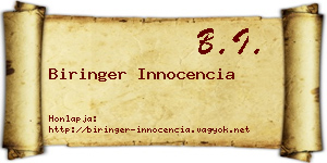 Biringer Innocencia névjegykártya